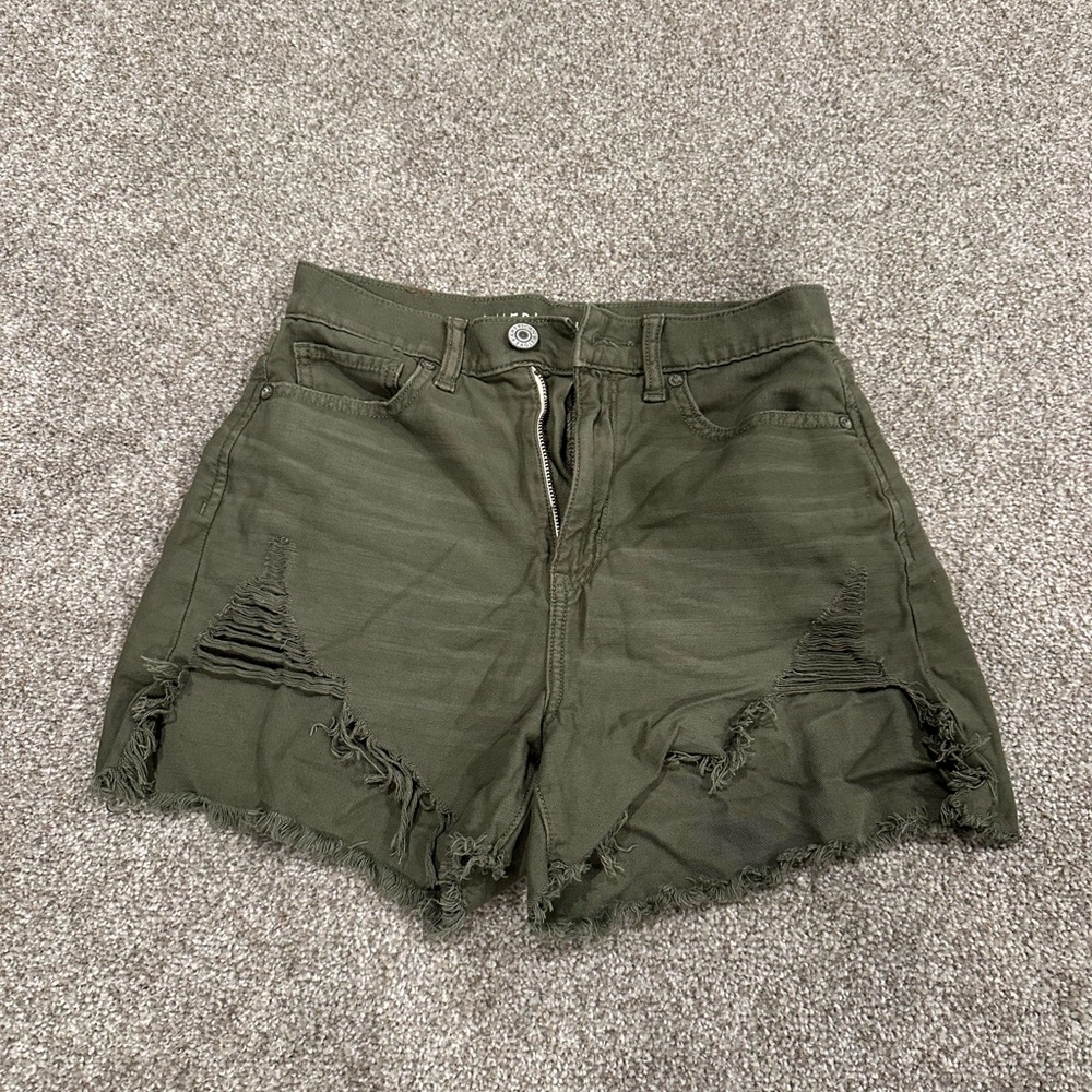 American Eagle Outfitters Green Jean Shorts Distressed High-Waisted